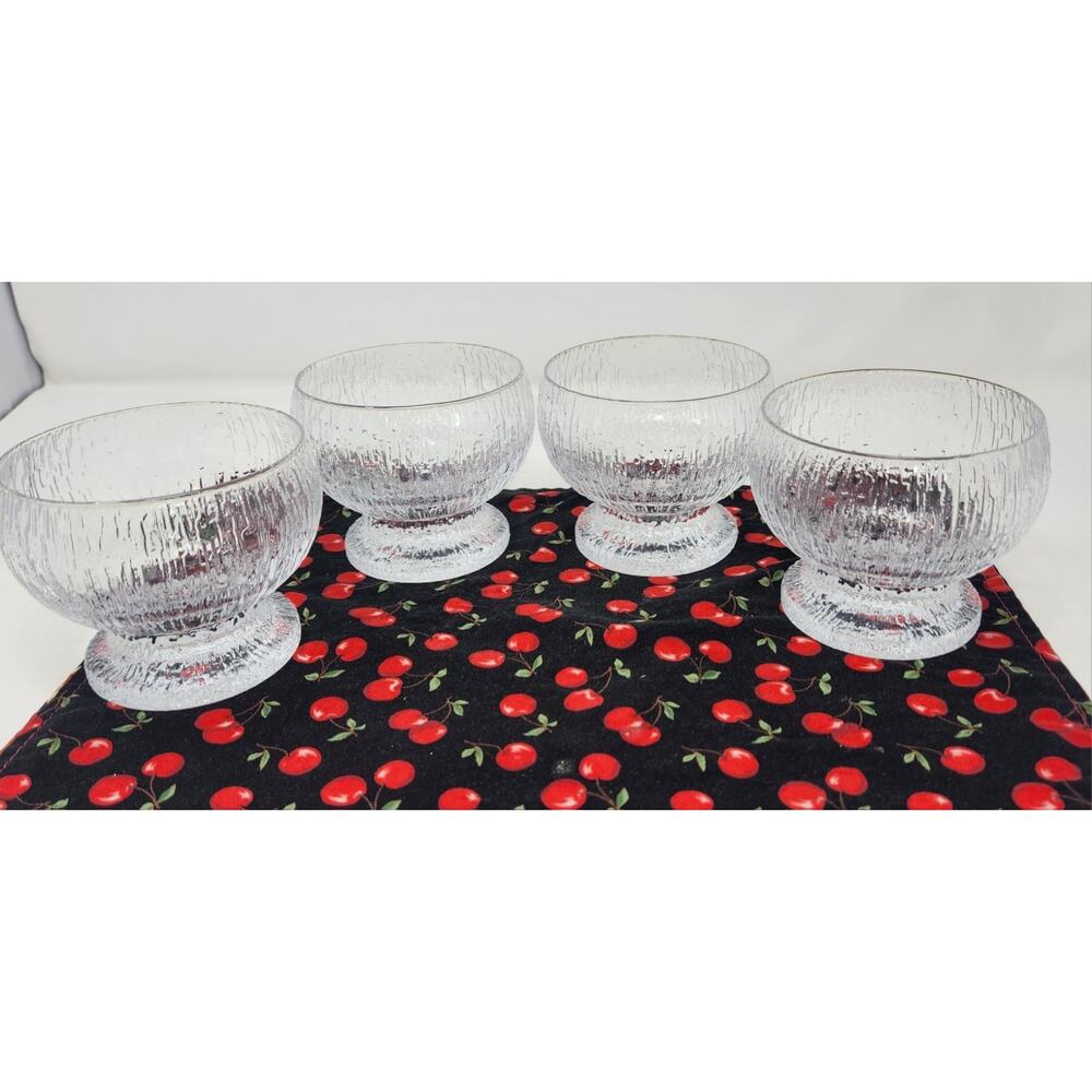 Lot Of 4 Crystal Footed Dessert Bowls I ITTALA KEKKERIT | Icicle SnowTextured - Picture 6 of 8